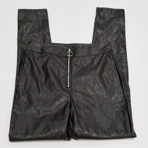 Black faux leather patterned long pants